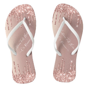 Roos Gold Blush glitter Sparkle Drift Custom Text Teenslippers