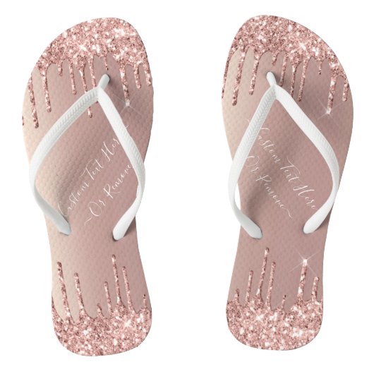 Roos Gold Blush glitter Sparkle Drift Custom Text Teenslippers (Voetbed)