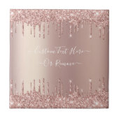Roos Gold Blush glitter Sparkle Drift Custom Text Tegeltje (Voorkant)