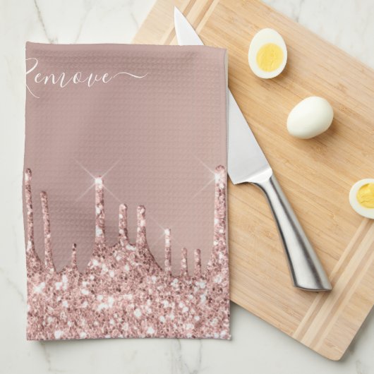 Roos Gold Blush glitter Sparkle Drift Custom Text Theedoek (Quarter Fold)