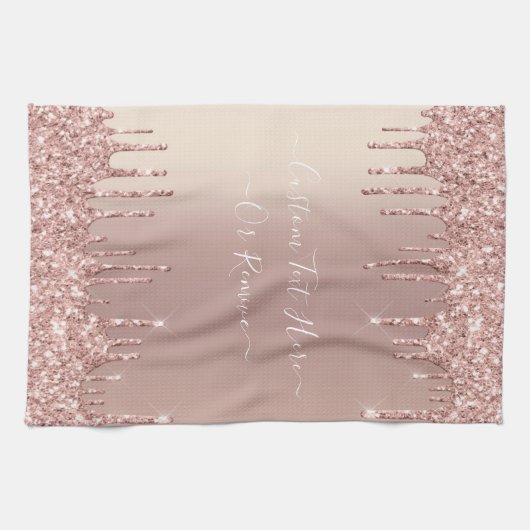 Roos Gold Blush glitter Sparkle Drift Custom Text Theedoek (Horizontaal)