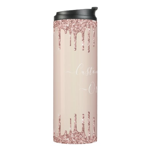 Roos Gold Blush glitter Sparkle Drift Custom Text  Thermosbeker (Gedraaid links)