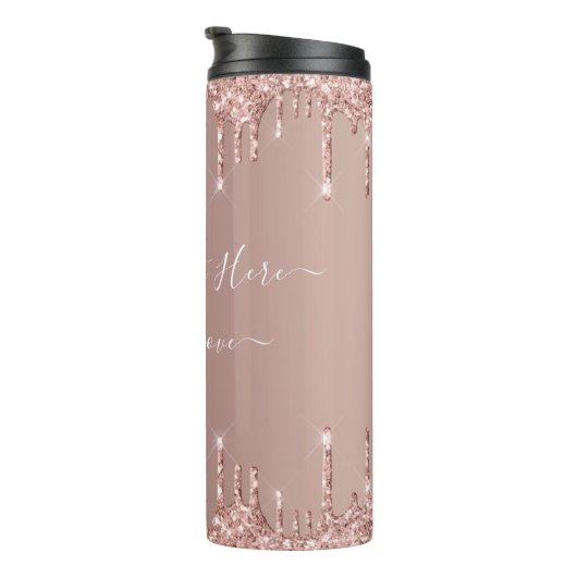 Roos Gold Blush glitter Sparkle Drift Custom Text Thermosbeker (Geroteerd rechts)