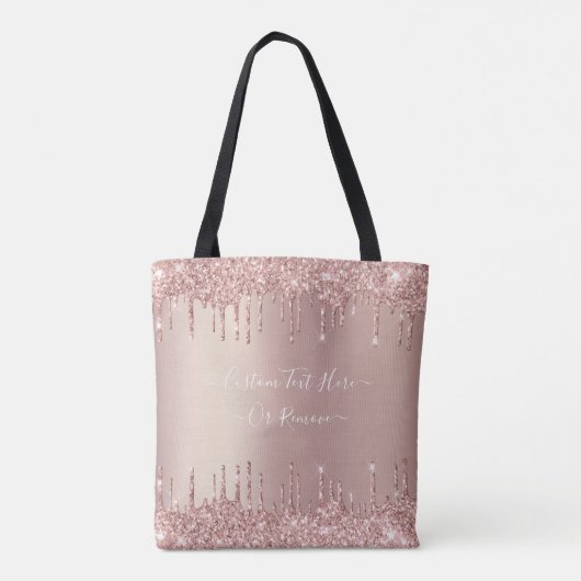 Roos Gold Blush glitter Sparkle Drift Custom Text  Tote Bag (Achterkant)