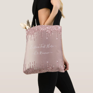 Roos Gold Blush glitter Sparkle Drift Custom Text  Tote Bag