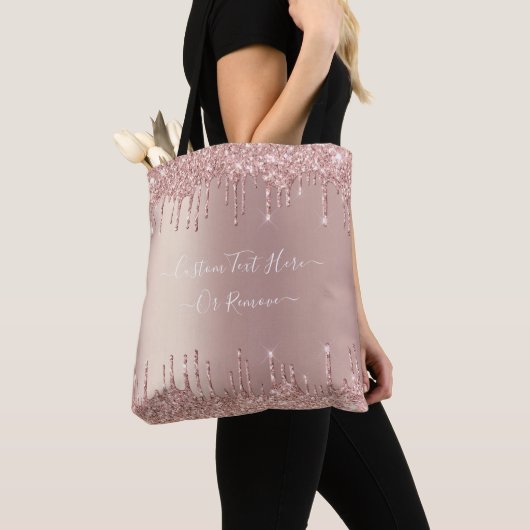 Roos Gold Blush glitter Sparkle Drift Custom Text  Tote Bag (Dichtbij)