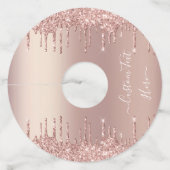 Roos Gold Blush glitter Sparkle Drift Custom Text Wijnglaslabel (Voorkant)