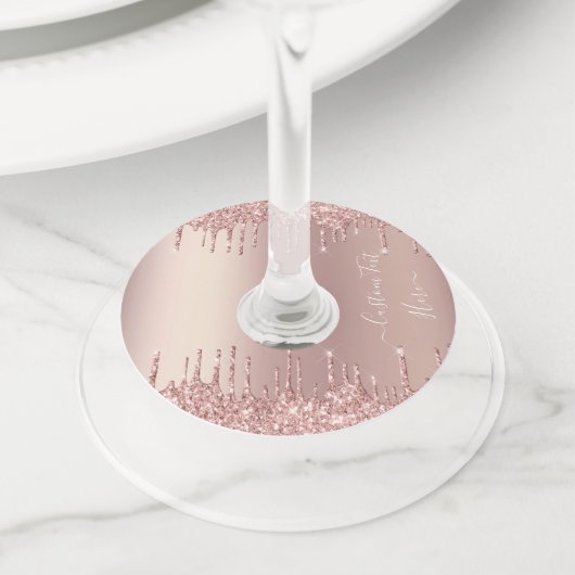 Roos Gold Blush glitter Sparkle Drift Custom Text Wijnglaslabel (Dichtbij)