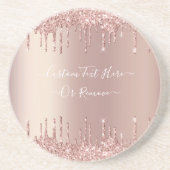 Roos Gold Blush glitter Sparkle Drift Custom Text Zandsteen Onderzetter (Voorkant)