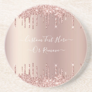 Roos Gold Blush glitter Sparkle Drift Custom Text Zandsteen Onderzetter