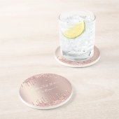 Roos Gold Blush glitter Sparkle Drift Custom Text Zandsteen Onderzetter (Zijkant)