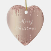 Roos Gold Blush Glitter Sparkle Drift Kerstmis Keramisch Ornament (Rechts)