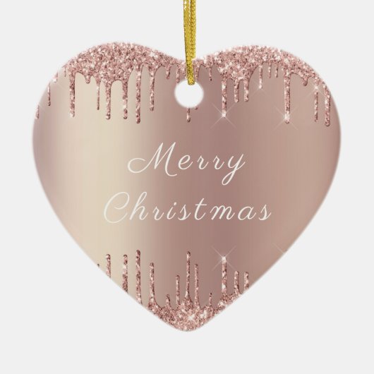 Roos Gold Blush Glitter Sparkle Drift Kerstmis Keramisch Ornament (Voorkant)