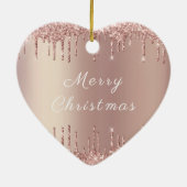Roos Gold Blush Glitter Sparkle Drift Kerstmis Keramisch Ornament (Achterkant)