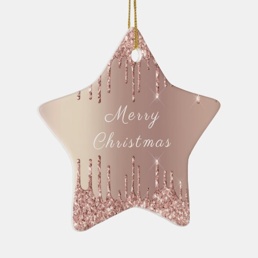 Roos Gold Blush Glitter Sparkle Drift Kerstmis Keramisch Ornament (Rechts)