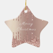 Roos Gold Blush Glitter Sparkle Drift Kerstmis Keramisch Ornament (Voorkant)