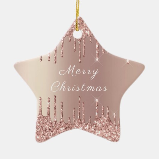 Roos Gold Blush Glitter Sparkle Drift Kerstmis Keramisch Ornament (Voorkant)