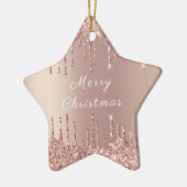 Roos Gold Blush Glitter Sparkle Drift Kerstmis Keramisch Ornament (Links)