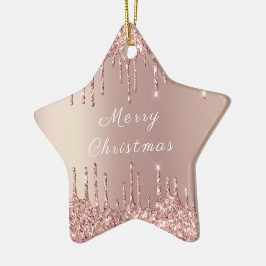 Roos Gold Blush Glitter Sparkle Drift Kerstmis Keramisch Ornament (Links)