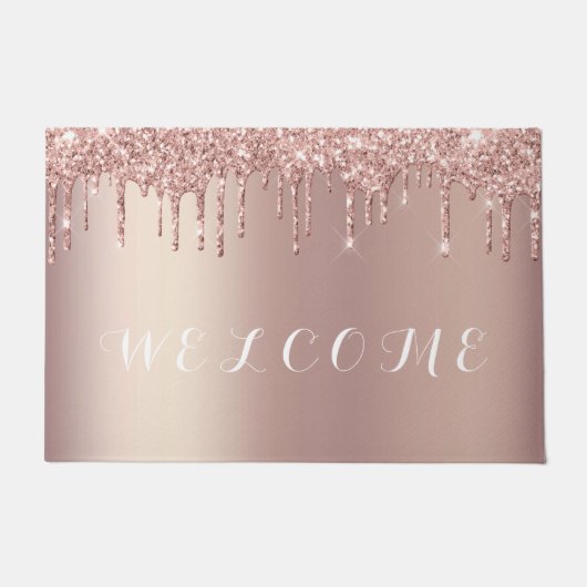 Roos Gold Blush Glitter Sparkle Drift Moderne Deurmat (Voorkant)