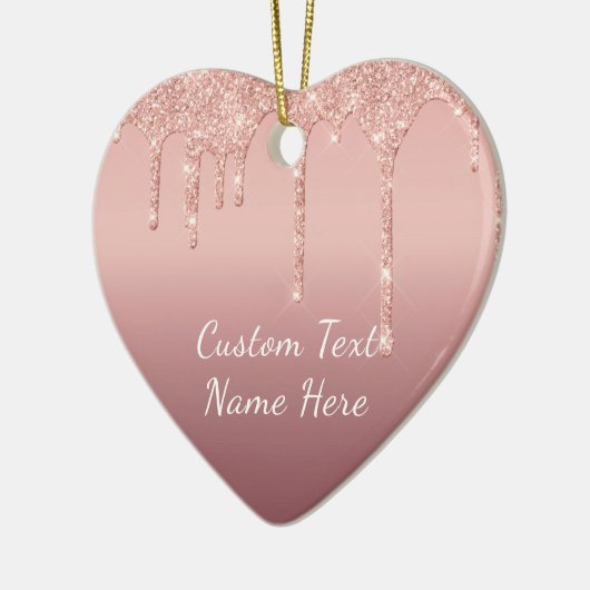 Roos Gold Blush Glitter Sparkle Drift Text Weddens Keramisch Ornament (Links)