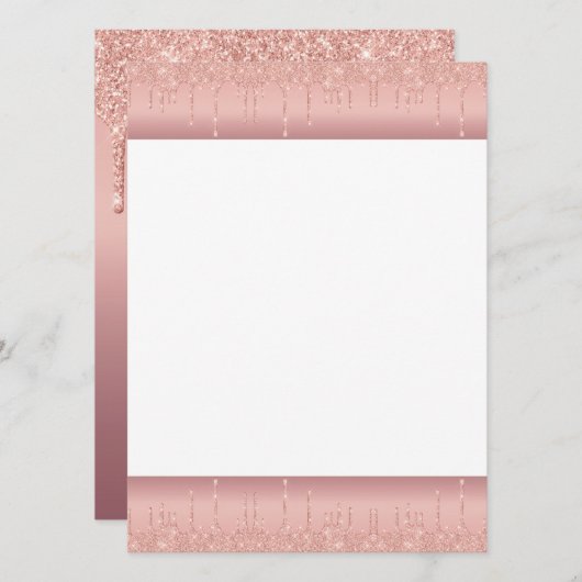 Roos Gold Blush Glitter Sparkle Drift Text Weddens Menu (Voorkant / Achterkant)
