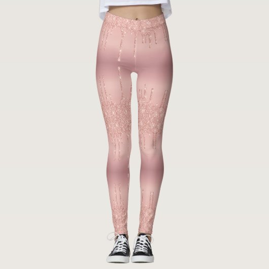 Roos Gold Blush glitter Sparkle Drip Party Legging (Voorkant)