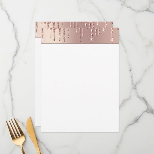 Roos Gold Blush Glitter Sparkle Drips Chique Menu (Voorkant / Achterkant in situ)