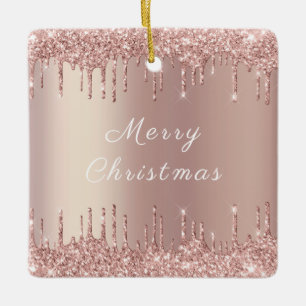Roos Gold Blush Glitter Sparkle Drivers - Kerstmis Keramisch Ornament