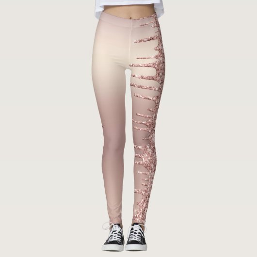 Roos Gold Blush Glitter Sparkle Drivers - Tekst/na Leggings (Voorkant)