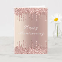 Roos Gold Blush Glitter Sparkly Jubileum Kaart