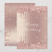 Roos Gold Blush Glitter Sparkly Verjaardag Kaart (Voorkant / Achterkant)