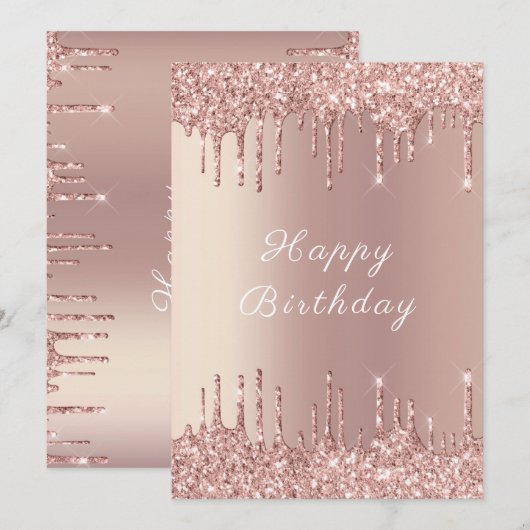 Roos Gold Blush Glitter Sparkly Verjaardag Kaart (Voorkant / Achterkant)