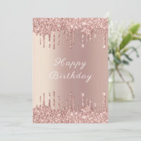 Roos Gold Blush Glitter Sparkly Verjaardag Kaart
