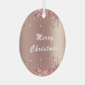 Roos Gold Blush Glitter stuurt kerstversiering Metalen Ornament (Voorkant Rechts)