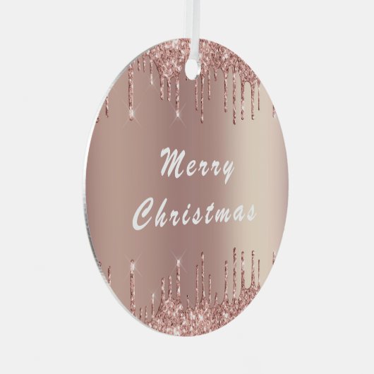 Roos Gold Blush Glitter stuurt kerstversiering Metalen Ornament (Voorkant Rechts)