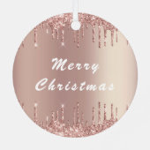 Roos Gold Blush Glitter stuurt kerstversiering Metalen Ornament (Achterkant)