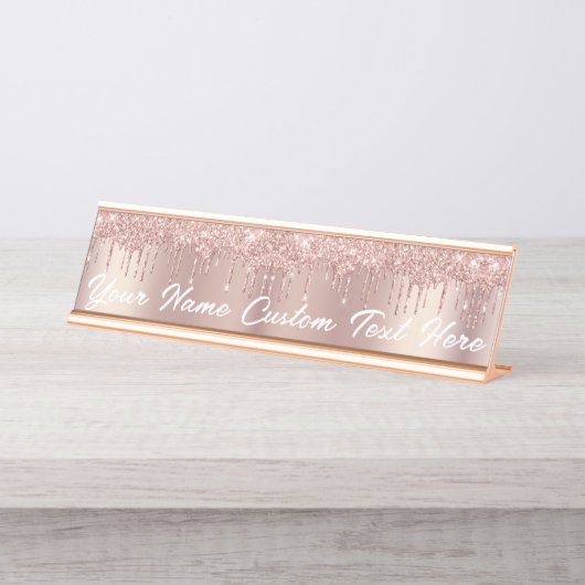 Roos Gold Blush Glitter stuurt uw bureaunaam Bord Bureau Naambordje (Voorkant)