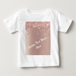 Roos Gold Blush Glitter Text Name Baby T-Shirt
