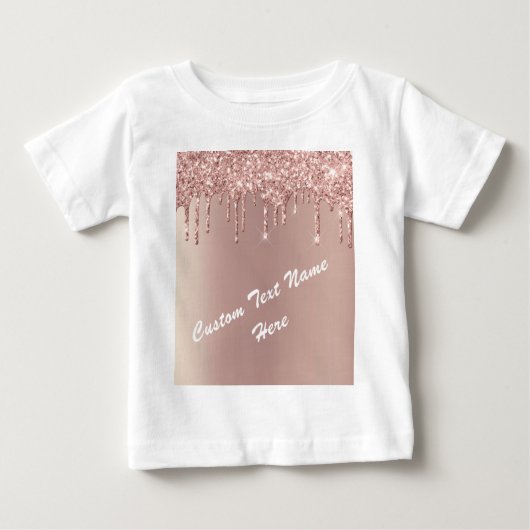 Roos Gold Blush Glitter Text Name Baby T-Shirt (Voorkant)