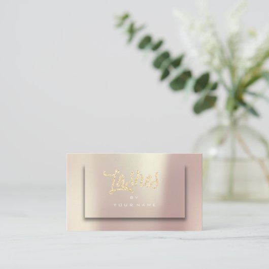 Roos Gold Blush Glitter Typograaf Makeup Lashes 3D Visitekaartje (Staand voorkant)