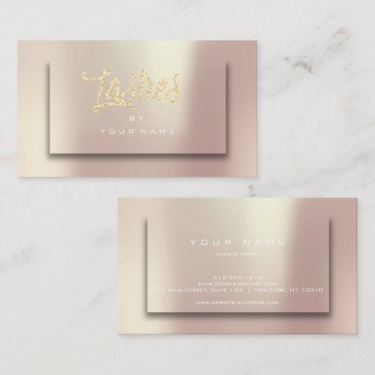 Roos Gold Blush Glitter Typograaf Makeup Lashes 3D Visitekaartje (Voorkant / Achterkant)