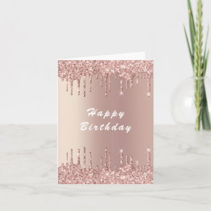 Roos Gold Blush Glitter Verjaardag Kaart