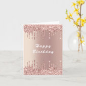 Roos Gold Blush Glitter Verjaardag Kaart (Gele Bloem)