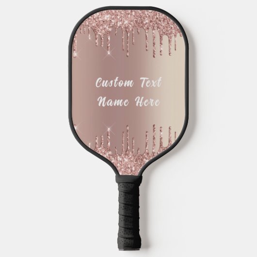 Roos Gold Blush Glitter Voeg tekst Pickleball Padd Pickleball Paddle (Voorkant)