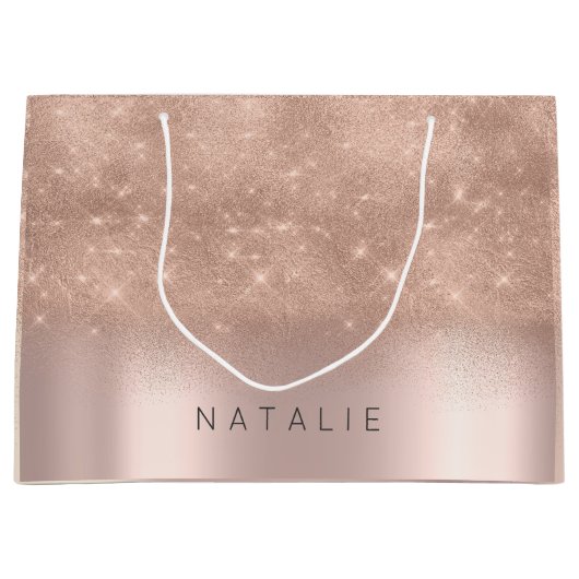 Roos Gold Blush Glitter White Name Spark Groot Cadeauzakje (Voorkant)