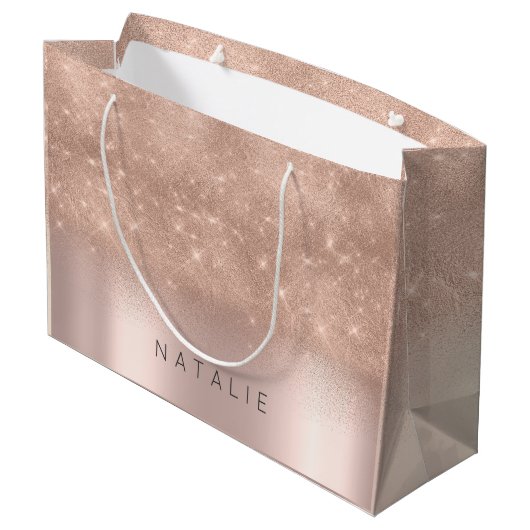Roos Gold Blush Glitter White Name Spark Groot Cadeauzakje (Achterkant Gekanteld)