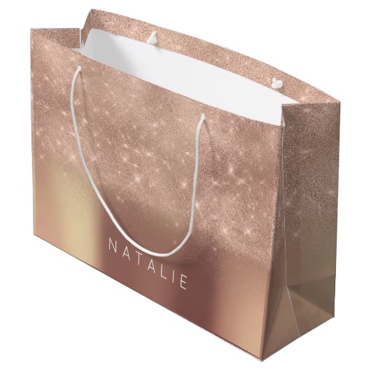 Roos Gold Blush Glitter Wit Naam Vonk Koper Groot Cadeauzakje (Achterkant Gekanteld)