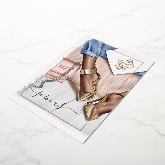 Roos Gold Blush & Gold Monogram Chic Bachelorette Folie Uitnodiging (Gedraaid)