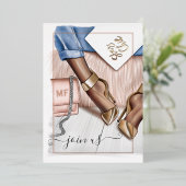 Roos Gold Blush & Gold Monogram Chic Bachelorette Folie Uitnodiging (Staand Voorkant)